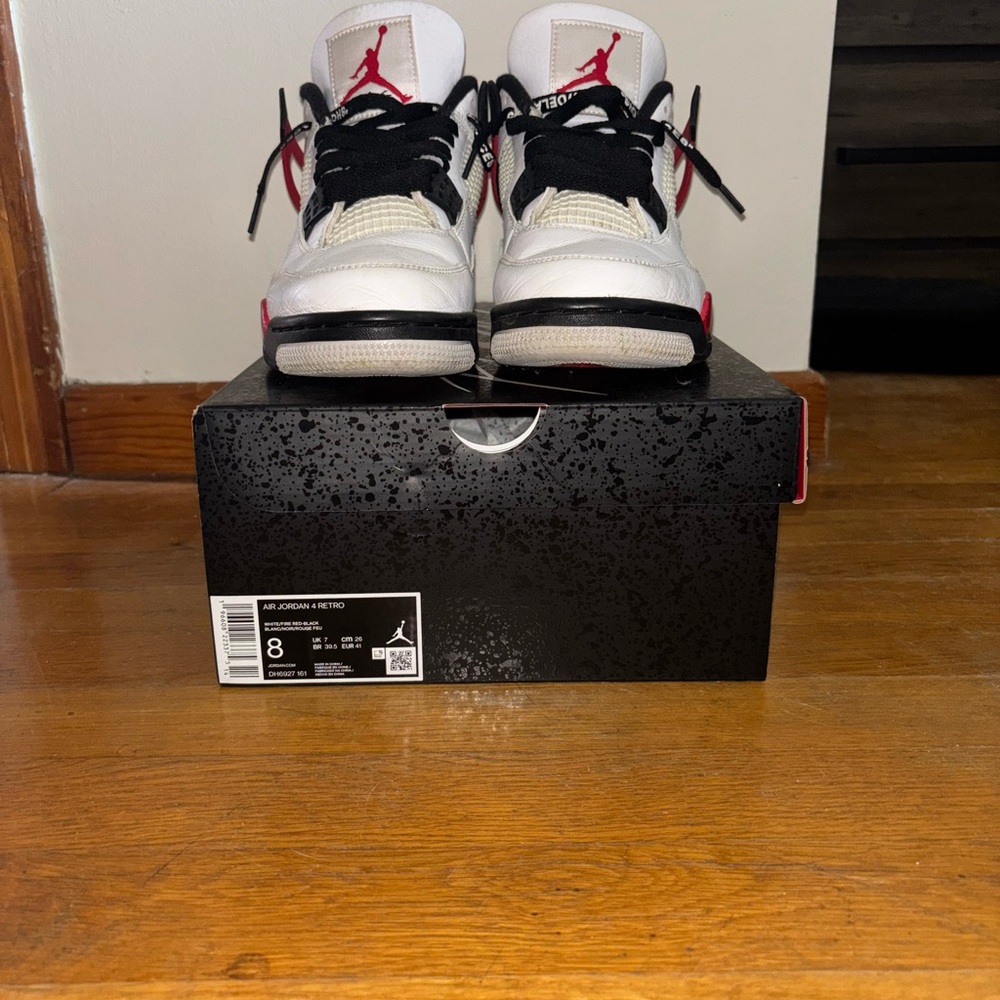 Jordan 4 Men’s White, Black and Red Sneakers